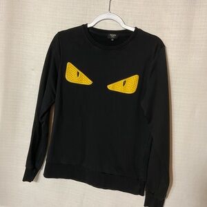 Fendi Black Sweatshirt with Yellow Eye Appliqués